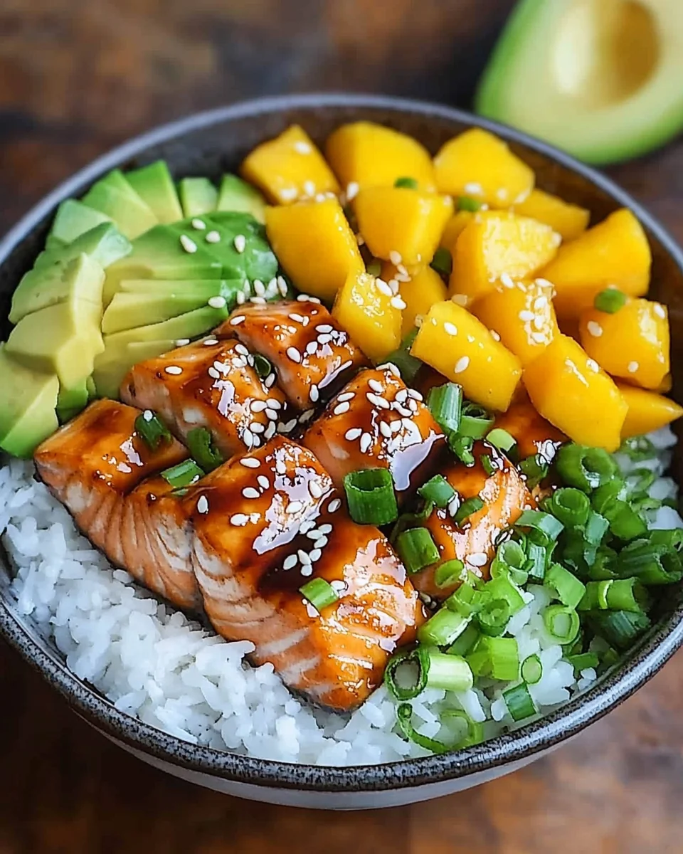 Teriyaki Lachs Reissch&uuml;ssel mit Mango