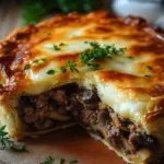 Torte mit Pilzen, Hackfleisch und K&auml;se