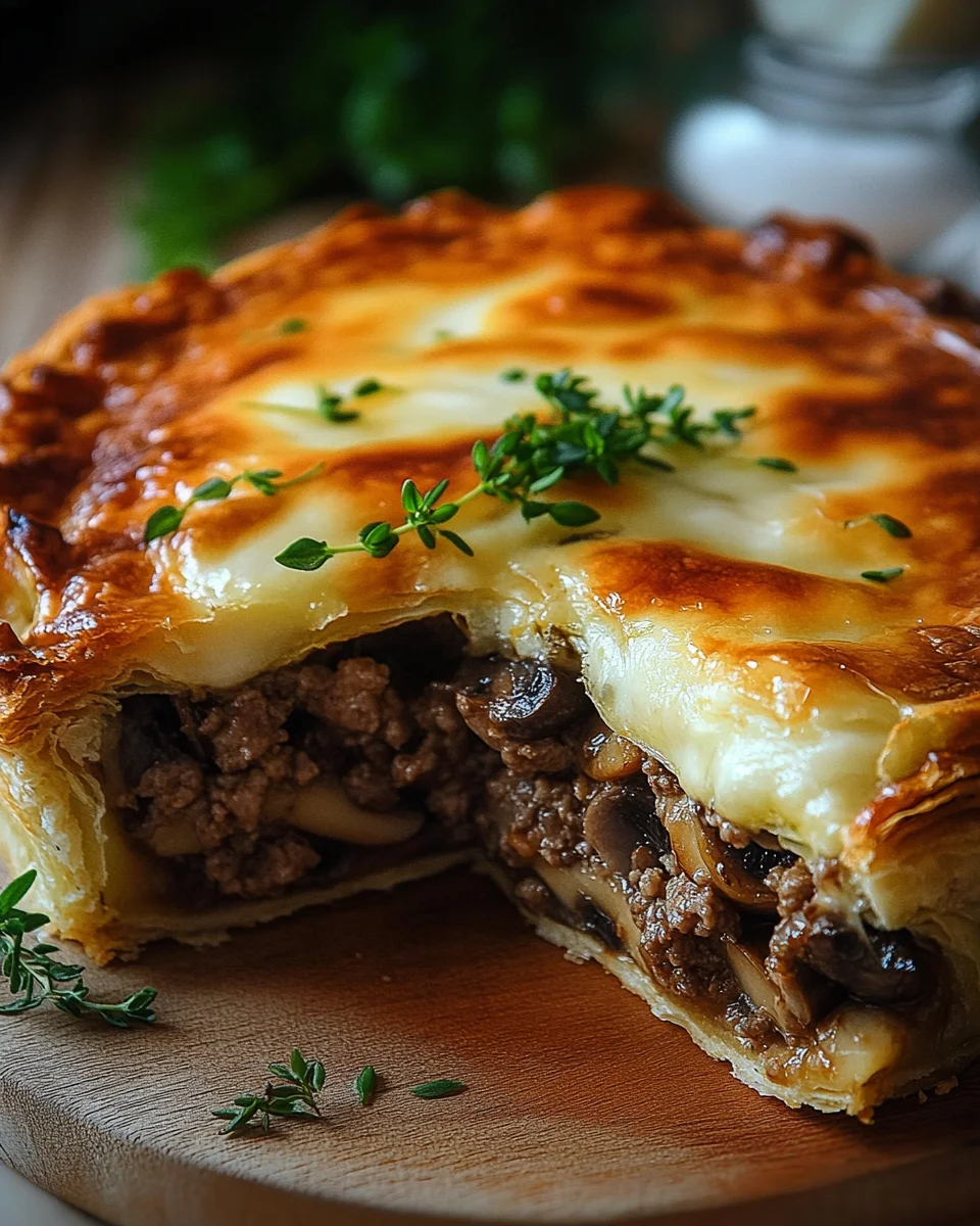 Torte mit Pilzen, Hackfleisch und K&auml;se