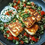 W&uuml;rziger Halloumi mit Tabbouleh und Minzjoghurt