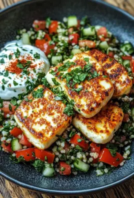 Würziger Halloumi mit Tabbouleh und Minzjoghurt