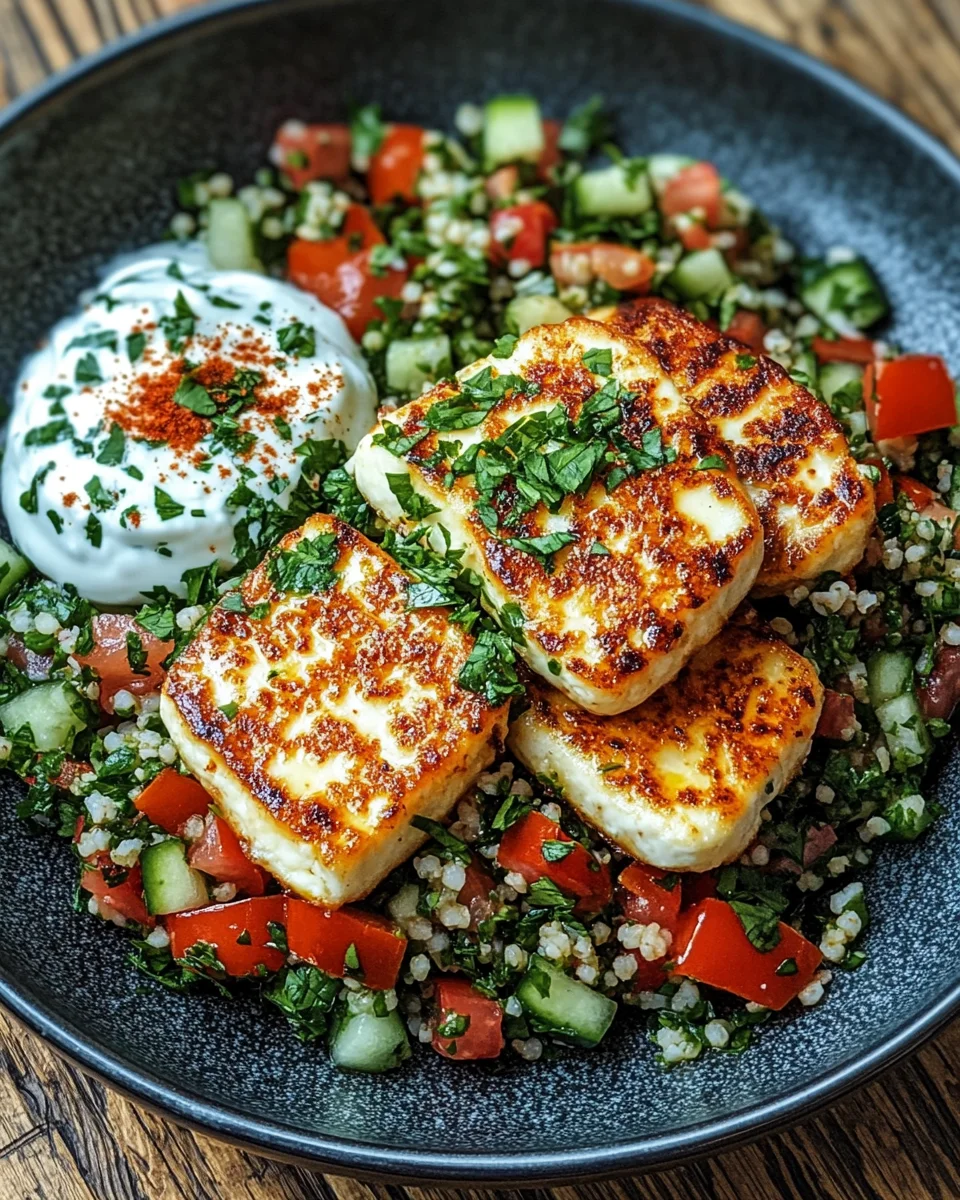 W&uuml;rziger Halloumi mit Tabbouleh und Minzjoghurt
