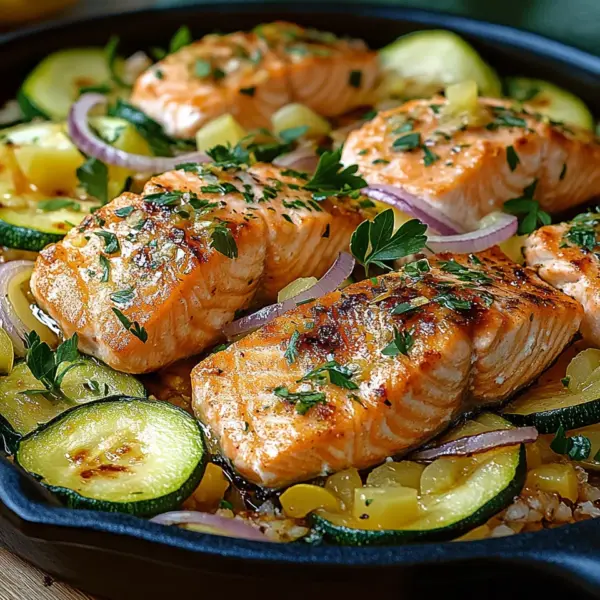 Zucchinipfanne mit Lachs