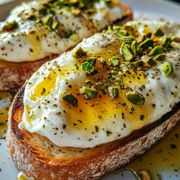 Burrata-Toast mit Pistazien und heißem Honig