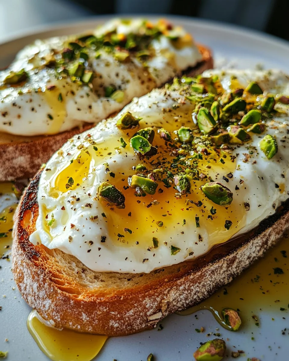Burrata-Toast mit Pistazien und hei&szlig;em Honig