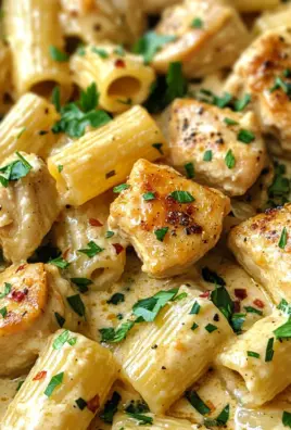 Cremiges Knoblauchbutter-Huhn und Rigatoni in Parmesan-Soße