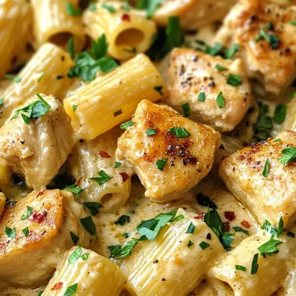 Cremiges Knoblauchbutter-Huhn und Rigatoni in Parmesan-Soße