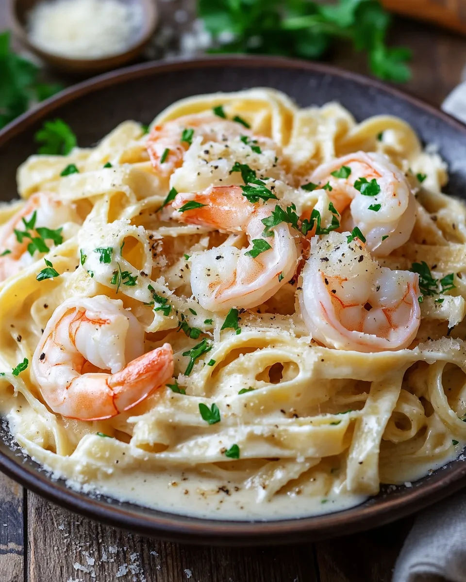 Fettuccine Alfredo mit Garnelen 19 Fettuccine