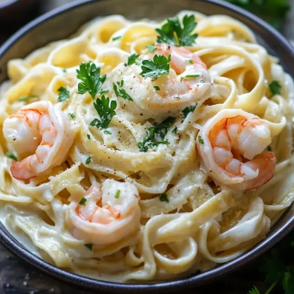 Fettuccine Alfredo mit Garnelen