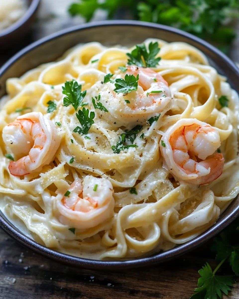 Fettuccine Alfredo mit Garnelen 21 Fettuccine Alfredo mit Garnelen