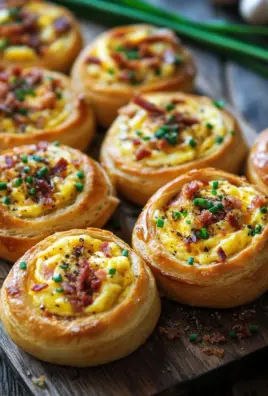 Frühstücksrollen mit Rührei, Käse und Speck
