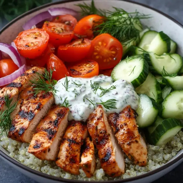 Griechische Hähnchen-Tzatziki-Bowl