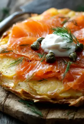 Knusprige Kartoffelgalette mit Räucherlachs und Crème Fraîche