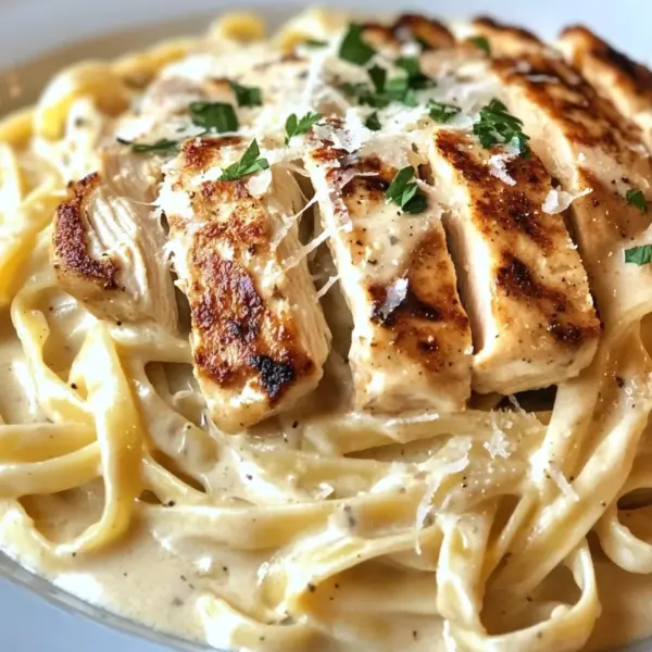 Pasta Alfredo mit gebratenem Hähnchen