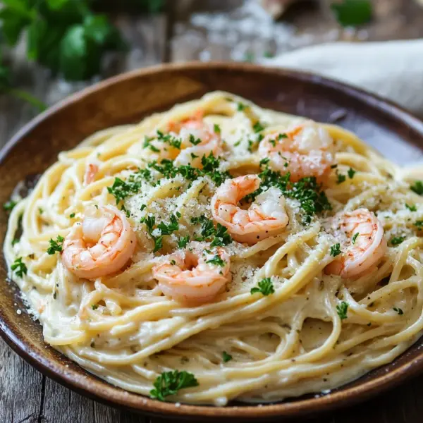 Spaghetti Alfredo mit Garnelen