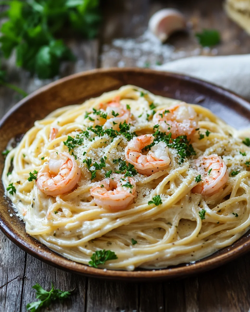 Spaghetti Alfredo mit Garnelen