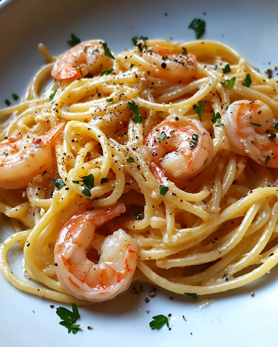 Spaghetti mit Garnelen in Frischk&auml;sesauce