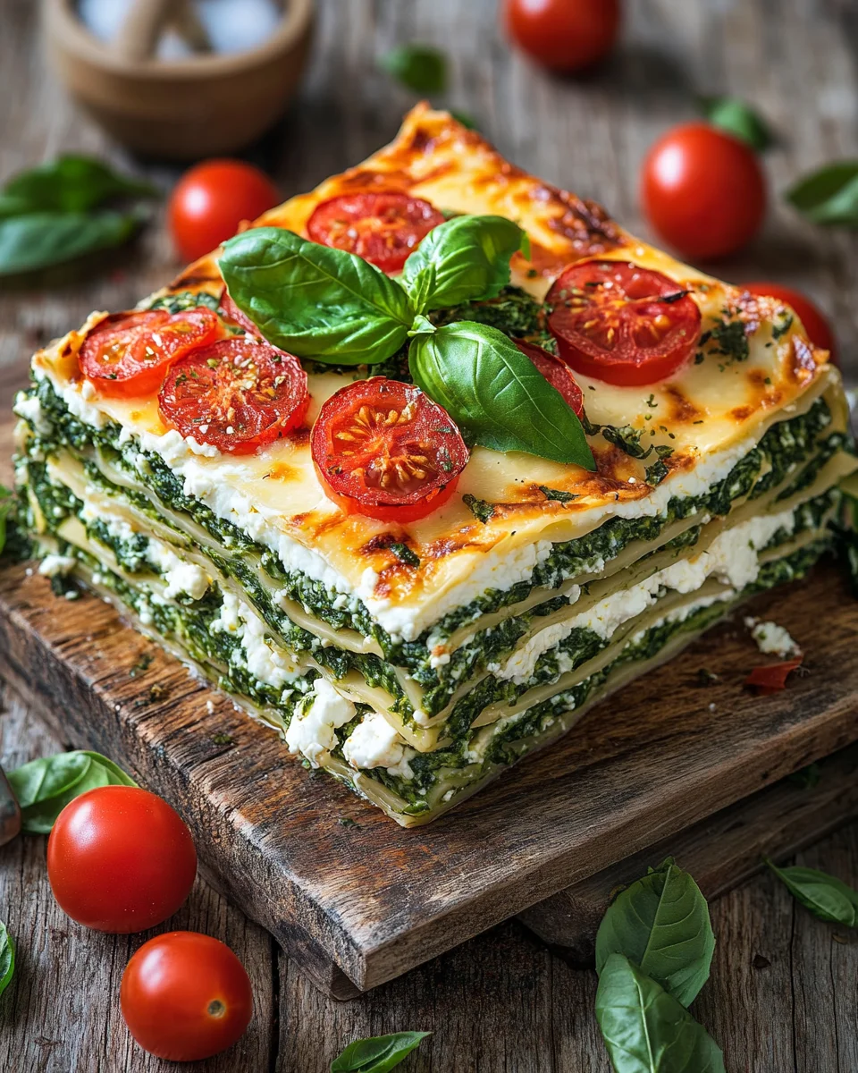 Spinatlasagne mit Feta und Tomaten